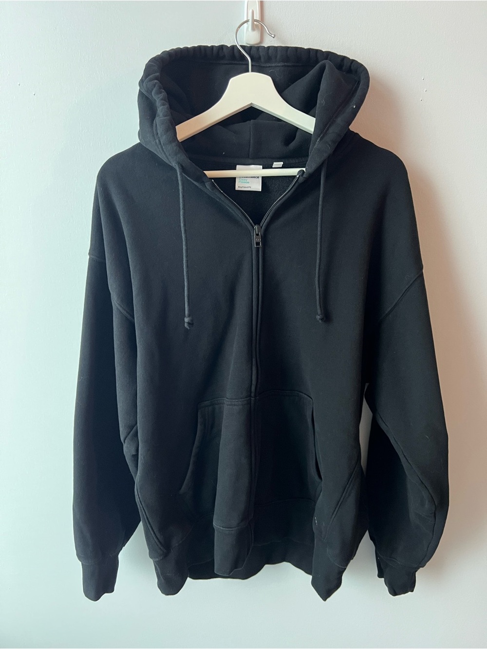 ARITZIA TNA cozy boyfriend fit black hoodie Sweatfleece oversized zip up comfy - Picture 2 of 9